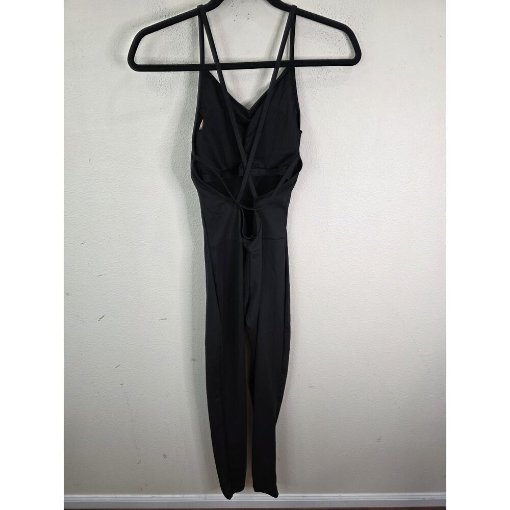 Women's Amazon Black Skinny Leg Yoga Jumpsuit Crossback Size Small Padded - Picture 2 of 5